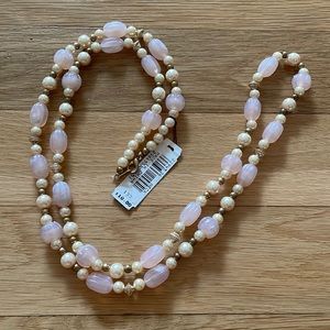 🆕 Vintage Marvella 36” Faux Pearl, Faux Gold and Pink Bead Clasp Necklace